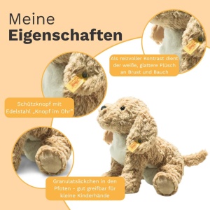 Jucarie de plus Steiff Berno Goldendoodle 26 cm, moale, bej, lavabil - Img 4