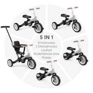 KikkaBoo FLIP Tricicleta 5-in-1 pentru copii Gri ajustabila - Img 3