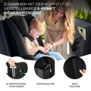 Kinderkraft SAFETY FIX 2 I-SIZE 76-150 cm Scaun pentru copii 9-36 kg, scaune auto pentru copii cu isofix, reglare tetiera, sisteme speciale de siguranta, centuri in 5 puncte, set insertie, gri - Img 5