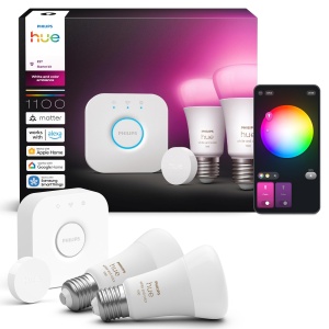 Kit Philips Hue Starter Bridge 3 Becuri LED E27 Smart Button White and Color Ambiance Compatibil Smart Home