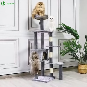 Kratzbaum pentru pisici VOUNOT XL, 138cm, gri, cu sisal si platforme - Img 2