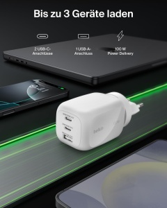 Ladeger 3 Porturi Belkin, 100 W, GaN, Alb - Img 2