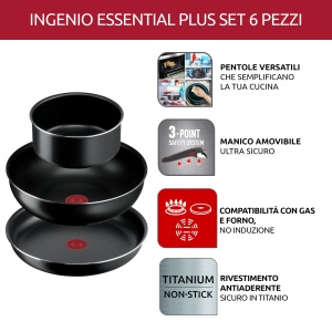 Lagostina Ingenio Essential + Set de vase antiaderente din aluminiu pentru gaz si cuptor, 6 bucati, baterie cu oala, tigaie, wok, 2 capace, maner detasabil - Img 6