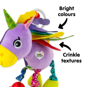 Lamaze Ella Unicorn Jucarie Bebelusi Roz Clip Go cu Beisor si Sunete - Img 3