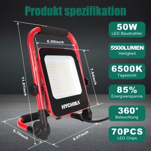 Lampa LED de lucru HYCHIKA 50W, 5500 lm, 360 rotire, IP65 - Img 2
