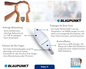 Lampa LED E14 Blaupunkt 7W (echivalent 50W) 595 Lumen 4000K Neutru, 4 bucati - Img 2