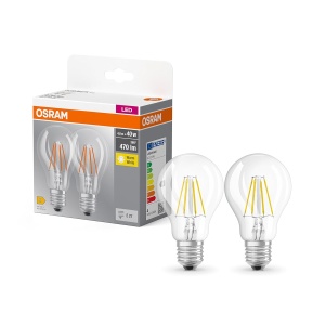 Lampa LED Osram BASE CLASSIC A FIL 40, E27, 4W, 470lm, 2700K, 2 bucati