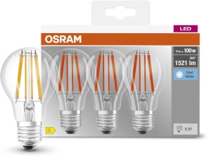 Lampa LED Osram E27, 11W, Alb Rece 4000K, Pachet 3 Bucati