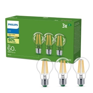 Lampa LED Philips Ultra Efficient, 60 W, E27, calda, 3 bucati