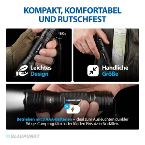 Lanterna LED Blaupunkt, 300 lumeni, 5 moduri, 2x AAA (fara baterii) - Img 4