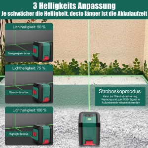 Laser Kreuzlinien HYCHIKA 15m, Verde, Auto-nivelare, 3 Moduri de Luminozitate - Img 3