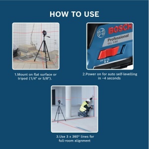Laser profesional Bosch GLL 3-80 Nivelare 360deg Precizie -03 mmm - Img 4