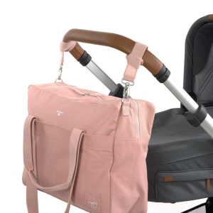 LASSIG Geanta de scutece pentru bebelusi Geanta pentru carucior pentru bebelusi, inclusiv accesorii pentru scutece, Bumbac organic, bumbac lavabil/verde, geanta esentiala din bumbac, trandafir - Img 5