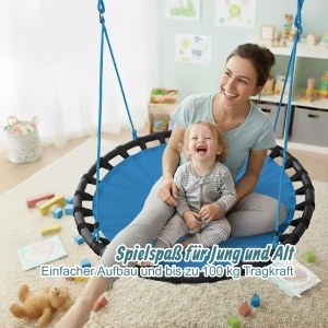 Leagan rotund Relaxdays, 120 cm, ajustabil, albastru, capacitate 100 kg - Img 3