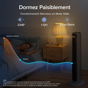 LEVOIT Ventilator turn cu telecomanda 92 cm ventilator puternic silentios 23 dB 3 moduri 5 viteze oscilatie 90 deg cronometru 12 ore afisaj LED clasic - Img 4