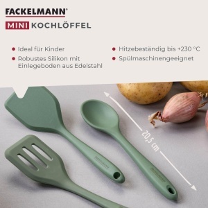 Lingura Mini Fackelmann din Silicon cu Insertie din Otel, Hitzebestandig 230C, Graugrun - Img 2