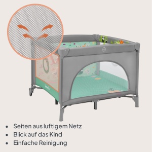 Lionelo Mille Plus 2-in-1 Patut pliabil si tarc de joaca 100x100 cm cu saltea T25 si roti cu frana - Img 7