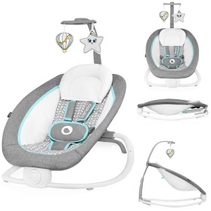 LIONELO Pascal Baby Rocker, vibratii blande, 5 melodii, carusel de jucarii cu jucarii de plus interactive, perna, spatar reglabil, sistem de economisire a energiei (GRI SCANDI)