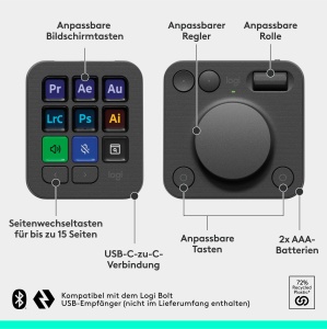 Logitech MX Creative Console Tastenfeld Programabil 9 LCD Graphit - Img 7
