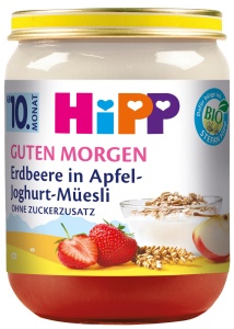 Mancare pentru bebelusi HiPP Bio Guten Morgen cu capsuni in iaurt de mere, 6 x 160g