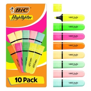Marker BIC Highlighter, set 10 bucati, 8 culori, varf ajustabil