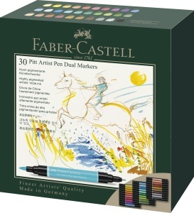 Marker dual Faber-Castell Pitt Artist Pen, 30 culori, cerneala pe baza de apa