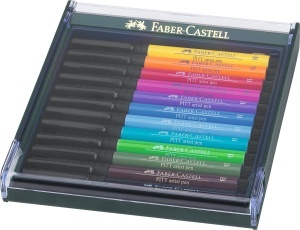 Markeri Faber-Castell Pitt Artist Pen 12 culori, pensula flexibila, rezistenti la apa