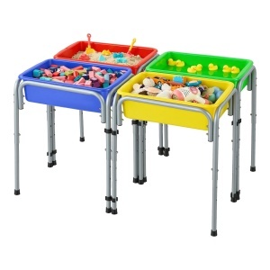 Masa de Activitati pentru Copii VEVOR, 4 Statia, Ajustabila pe 3 Niveluri, cu Containere Detasabile - Img 9