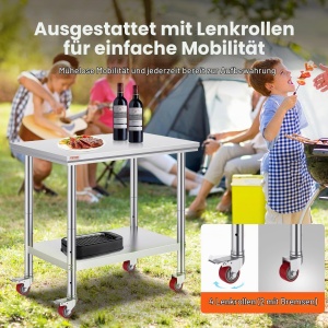 Masa de lucru din otel inoxidabil VEVOR 90 x 60 x 85 cm, 136 kg capacitate, cu 4 roti - Img 4