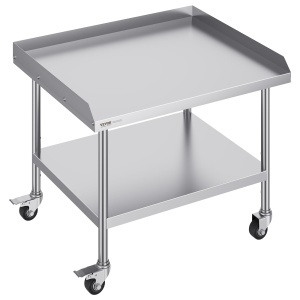 Masa de lucru VEVOR din inox, 76 x 91 x 76 cm, cu 4 roti si protectie stropi