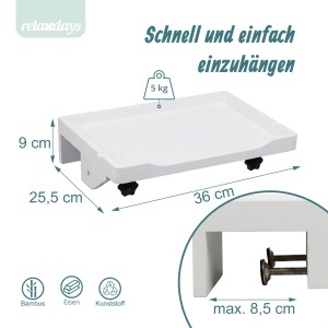 Masa de noptiera klemmbar Relaxdays, bambus, 9 x 36 x 25,5 cm, alba - Img 4