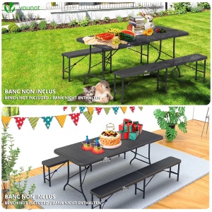 Masa plianta VOUNOT 180x75 cm, pentru gradina, terasa, camping, culoare neagra - Img 5