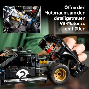 Masina de colectie LEGO Technic 1966 Ford GT40 MKII, 793 piese, V8, negru-silver - Img 4