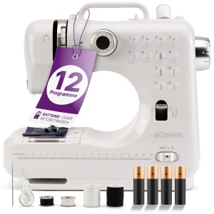 Masina de cusut Bomann(r) pentru incepatori cu 12 modele de cusaturi | Masina de cusut cu functie de cusut inainte si inapoi si 2 niveluri de viteza | cu baterie sau functionare la retea si lumina LED fara orbire | NM 6063 CB - Img 1