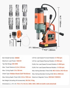 Masina de gaurit cu magnet VEVOR 1450W, 50mm, 13000N, 6 burghie - Img 7