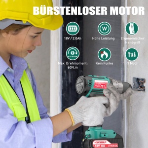 Masina de gaurit si insurubat HYCHIKA 18V Brushless 60Nm Set 53 Accesorii - Img 2