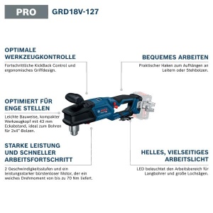 Masina de gaurit unghiulara Bosch Professional GRD 18V-127 70 Nm Motor fara perii 2 trepte de viteza - Img 2