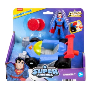 Masina de jucarie Fisher-Price Imaginext DC Super Friends Metal Force Supermobile figurina de actiune Superman inalta de aproximativ 76 cm si accesori - Img 6
