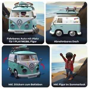 Masina de Jucarie PLAYMOBIL Volkswagen T1 Campingbus, Retro, Cu Surfbrett - Img 4