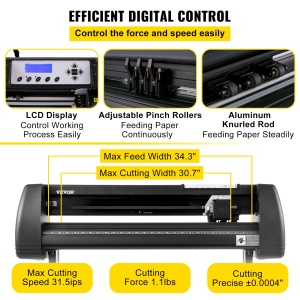 Masina de taiat vinil VEVOR, 870mm, imprimanta cu plotter LED, pozitionare manuala precisa, suport software pentru sistemele MAC si Windows, forta si viteza reglabile - Img 3
