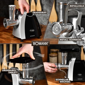 Masina de tocat carne Bomann FW 6067 CB, 1000W, cu accesorii pentru biscuiti si carnati - Img 6