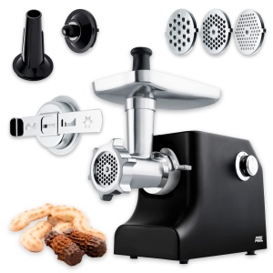Masina de tocat carne electrica ADE KA1801, presa de biscuiti 2 in 1 (electrica cu putere de 2000 wati, carcasa din aluminiu, actionare metalica din otel inoxidabil, certificata GS) Negru
