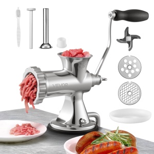 Masina de tocat manuala VEVOR din otel inoxidabil 304 pentru carne si legume cu accesorii pentru carnati argintiu