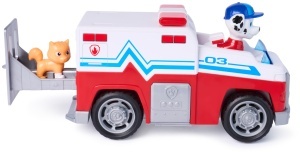 Masinuta de salvare Paw Patrol Marshall, 15 cm, cu mecanism pull-back, 2 figurine incluse - Img 6