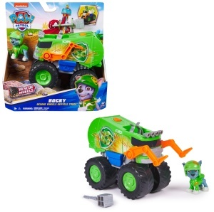Masinuta PAW Patrol Rescue Wheels Rocky Monster Truck Verde cu Figurina si Proiectil