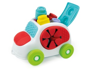 Masinuta senzoriala Clementoni Soft Clemmy 17315, cu 8 cuburi moi si figurina, pentru copii 6-36 luni