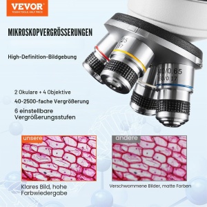 Microscop binocular VEVOR XSP-36, 40-2500x, iluminare LED, 3.05 kg - Img 2