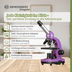 Mikroscop Bresser Junior BIOLUX SEL, violet, cu accesorii si zoom Barlow - Img 2