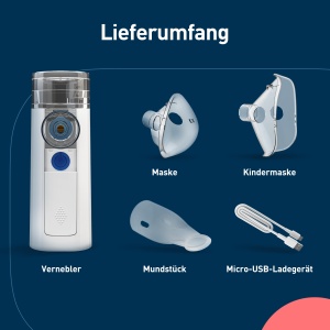 mini Air 360+ distribuit de OMRON | Inhalator portabil, silentios pentru adulti si copii | Inhalator incl. doua masti + mustiuc | Ameliorarea tusei si racelii | Incarcare cu Micro-USB - Img 7
