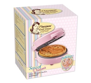 Mini aparat de vafe Bestron cu model de om de zapada, aparat mic de vafe cu acoperire antiaderenta, pentru petreceri de ziua copiilor, sarbatori de familie, Paste sau Craciun, design retro, 550 wati, culoare: roz - Img 6